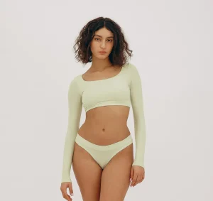 Fashion Organic Basics Algae Life Naked Rib Crop Scoop Neck Long Sleeve Top AlgaeGreen