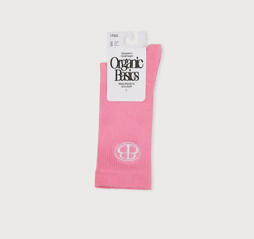 New Organic Basics Core Butterfly Crew Rib Socks Pink