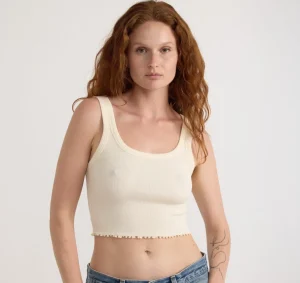 Shop Organic Basics Core Rib Crop Tank Top SoftVanilla