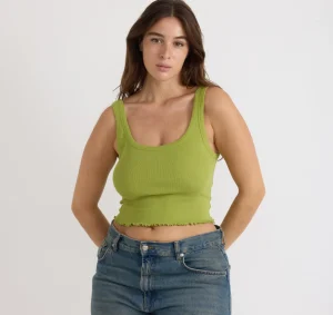 Online Organic Basics Core Rib Crop Tank Top MatchaGreen