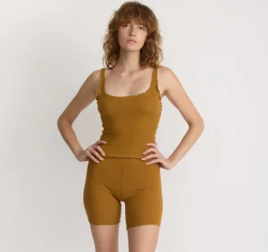 Store Organic Basics Core Rib Curl Edge Tank Top GoldenClay
