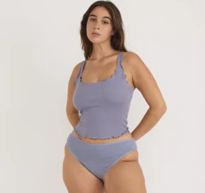 Store Organic Basics Core Rib Curl Edge Tank Top SilverMist