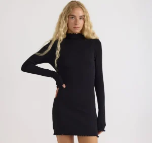 Store Organic Basics Core Rib Mock Neck Long Sleeve Dress Black