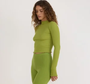 Best Organic Basics Core Rib Mock Neck Long Sleeve Tee MatchaGreen