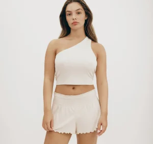 Flash Sale Organic Basics Core Rib One Shoulder Crop Top Oat