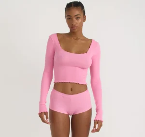 Shop Organic Basics Core Rib V-Neck Long Sleeve Tee TulipPink