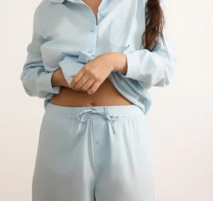 Hot Organic Basics Core Sleep Poplin Pants LightBlue