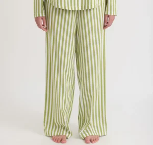 Store Organic Basics Core Sleep Poplin Pants MatchaGreenStripe