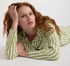 Clearance Organic Basics Core Sleep Poplin Shirt MatchaGreenStripe