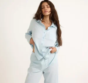 Outlet Organic Basics Core Sleep Poplin Shirt LightBlue
