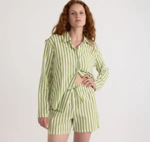 Sale Organic Basics Core Sleep Poplin Shorts MatchaGreenStripe