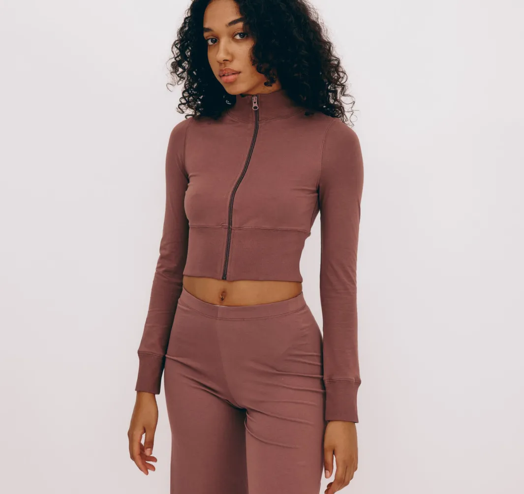 Fashion Organic Basics Core Sport Crop Zip Jacket RoseWood