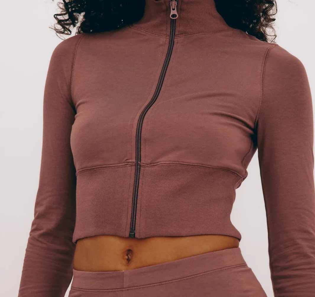 Fashion Organic Basics Core Sport Crop Zip Jacket RoseWood