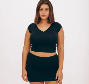 Fashion Organic Basics Core Sport Henley V Tee Black