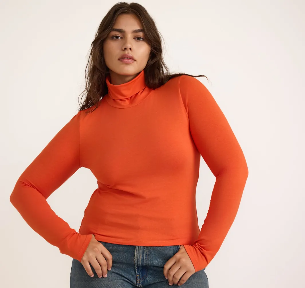 Clearance Organic Basics Everyday Turtleneck Tangerine