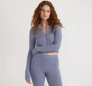 Clearance Organic Basics Soft Knit Rib Crop Cardigan SilverMist