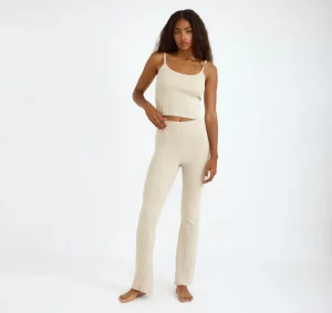 Flash Sale Organic Basics Soft Knit Rib Flare Pants Sandstone