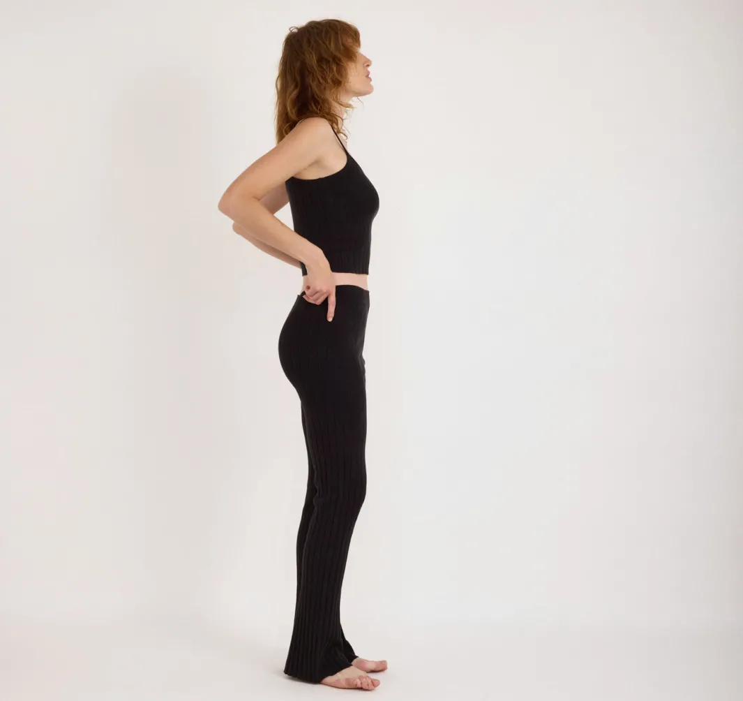 Best Sale Organic Basics Soft Knit Rib Flare Pants Black
