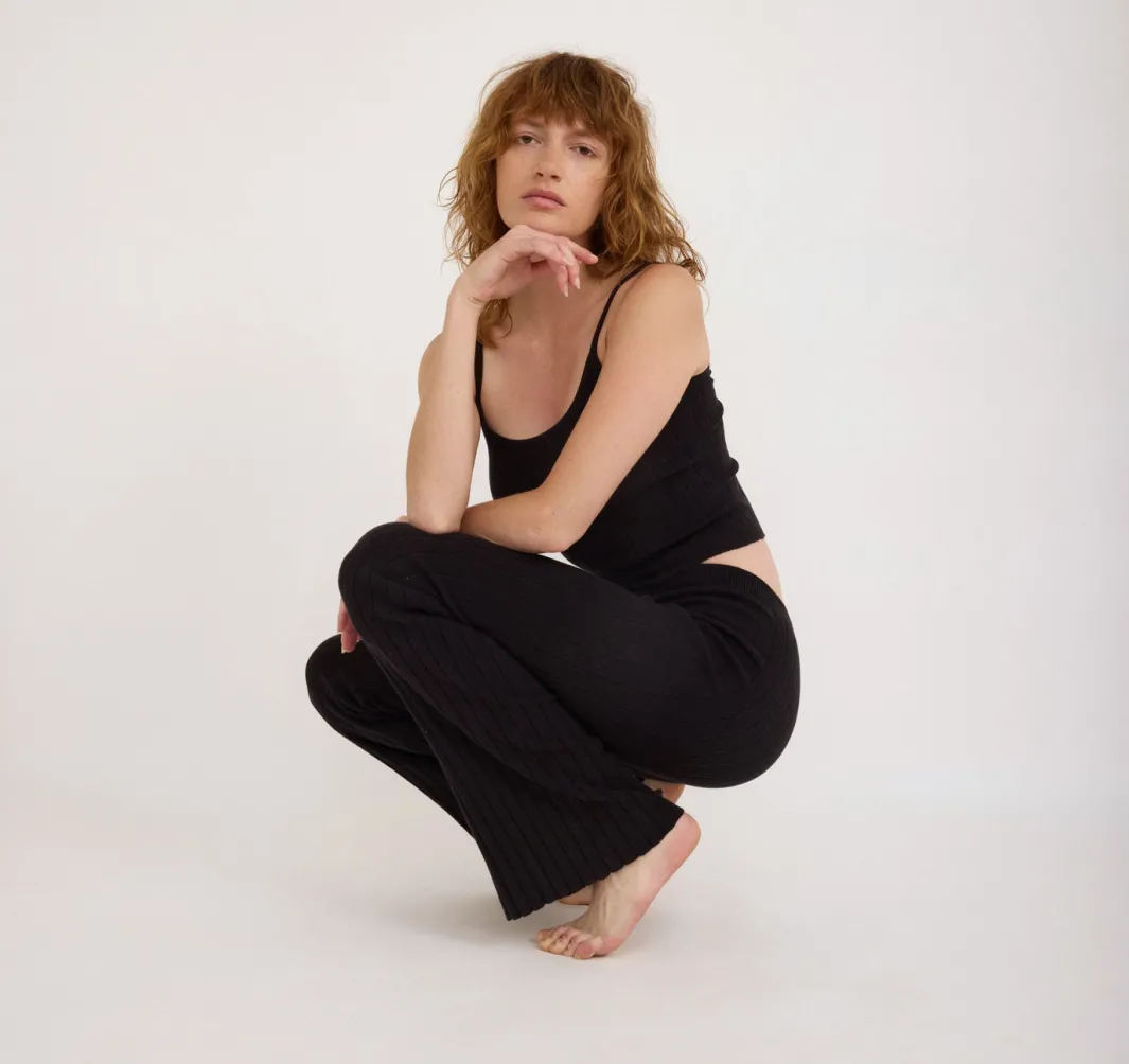 Best Sale Organic Basics Soft Knit Rib Flare Pants Black