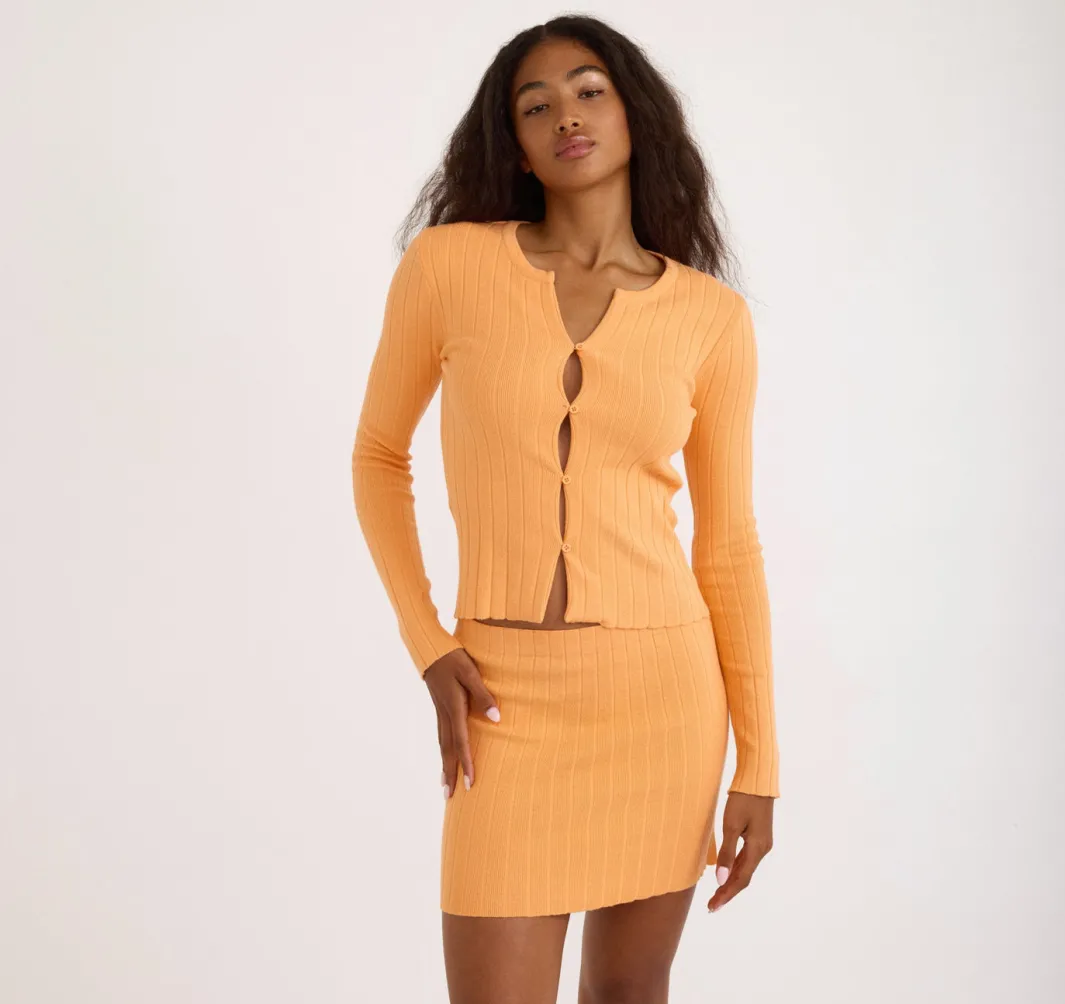 Outlet Organic Basics Soft Knit Rib Mini Skirt Papaya