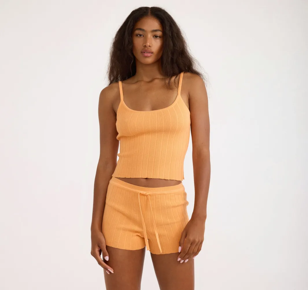 Shop Organic Basics Soft Knit Rib Shorts Papaya