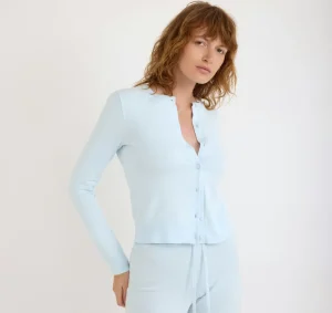 Online Organic Basics Soft Knit Slim Cardigan LightBlue