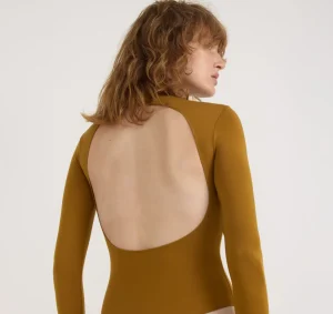 Flash Sale Organic Basics Soft Touch Veil Open Back Bodysuit GoldenClay