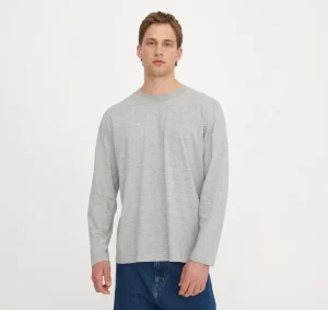 New Organic Basics True Boxy Fit Long Sleeve Tee GreyMelange