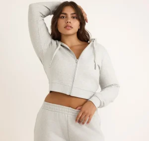 Store Organic Basics Weekend Crop Zip Hoodie MistyGreyMelange